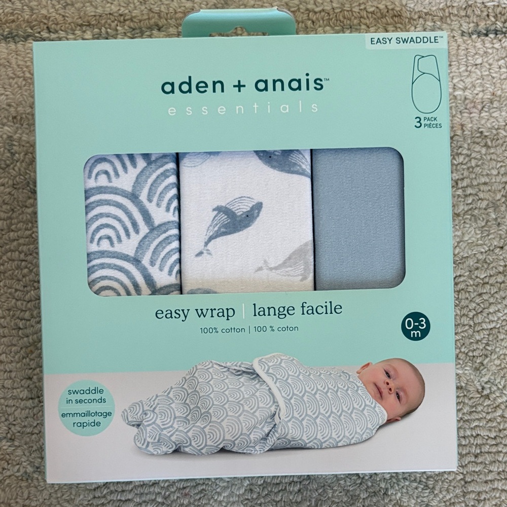 NWT! aden + anais Essentials Easy Wrap Swaddle Set - Blue and White